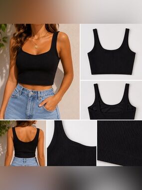 Fashion Nova Black Ribbed Scoop Crop Tank